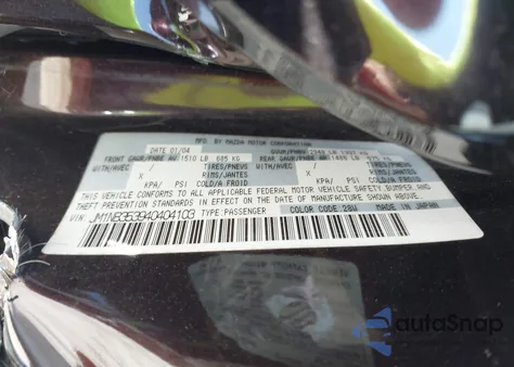 2004 Mazda Mx-5 Miata Cloth from USA, damaged, VIN JM1NB353940404103